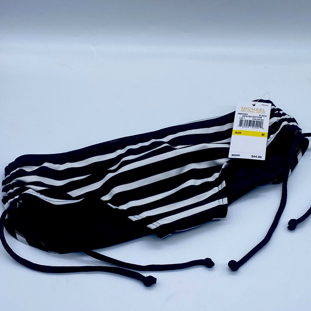NWT Michael Kors Black And White Stripe Hipster Swim Suit Bottoms Size Medium